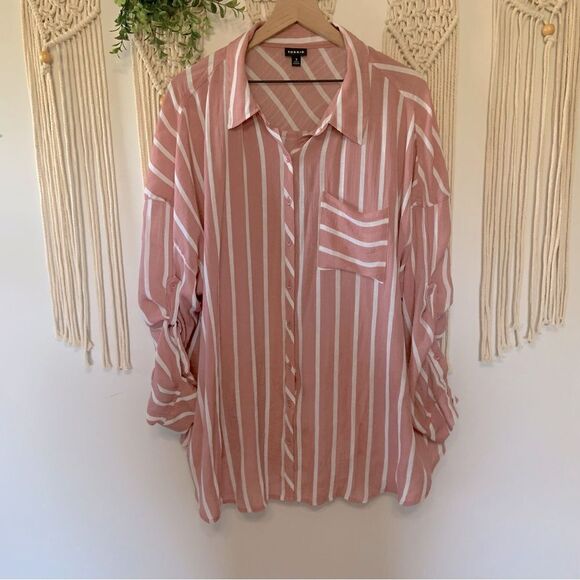 TORRID Lindsay Drop Shoulder Button Down Top Dusty Pink Size 3 3X 22 24 - Picture 3 of 12